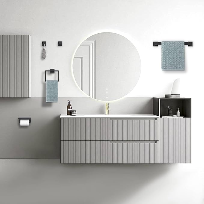 Matte Black Bathroom Hardware Accessories Set 5-Pieces Black Towel Bar Set Stainless Steel Towel Holder Set 16 Inch Towel Bar,Towel Racks Set for Bathroom Wall Mounted