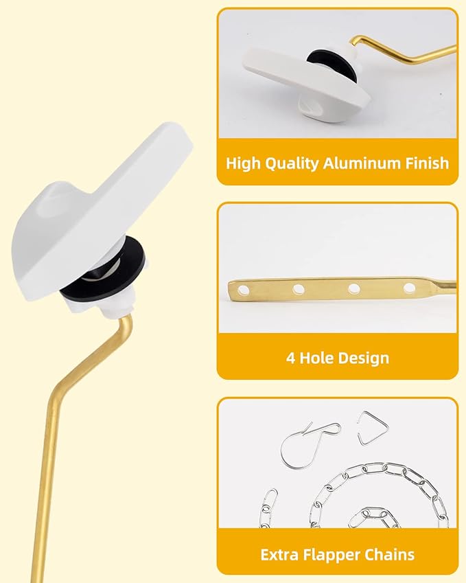 2 Pack Universal Brass Toilet Handle Replacement Kit, Side/Angle Mount Toilet Flush Handle Compatible with Kohler K-GP30324-CP/TOTO/American Standard, Stainless Steel Flapper Chain, White