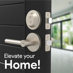 Mega Handles Ronn Entry Door Handle & Deadbolt Lock - 3 Pack Reversible Heavy Duty Brushed Nickel Door Handles & Deadbolt for Interior/Exterior Doors, Fits All Standard Doors - Satin Nickel