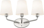 Emak 3-Light Vanity Lights for Bathroom, Brushed Nickel Bathroom Light Fixtures Over Mirror Modern Wall Sconce with Flared White Fabric Shade, VL132-BN-WF-3