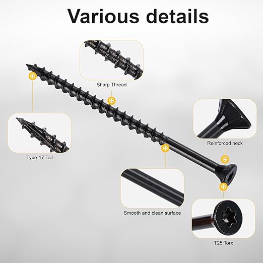 Wood Screws #10 x 3’’, T25 Star Torx Drive Flat Head Deck Screws, Black, 67Pcs (1lb)