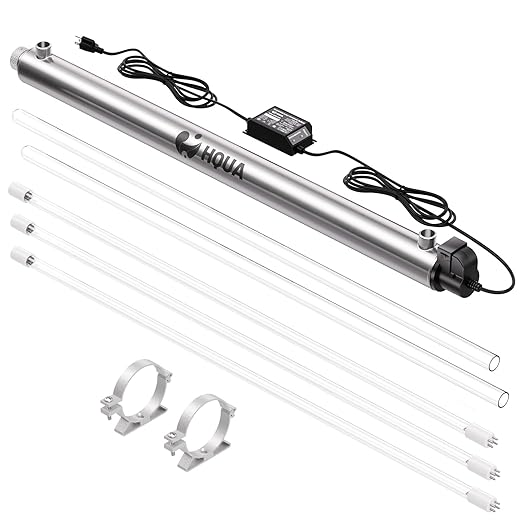 HQUA-OWS-124 UV Water Purifier for Whole House, 12GPM 110V 40W Model + 2 Extra Lamp + 1 Extra Ballast + 1 Extra Quartz Sleeve