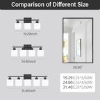 3-Light Bathroom Light Fixtures, Black Bathroom Vanity Lights with Milky White Frosted Glass Shades, Black Vanity Light for Bathroom Mirror, Bedroom, Living Room, Vanity Table, E26 Base