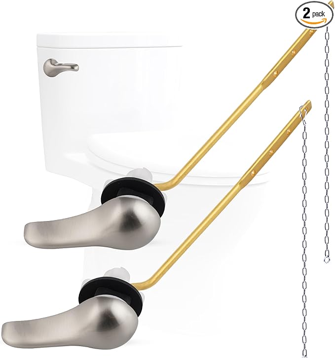 Hygie Rinse 2PCS Universal Metal Toilet Handle Replacement Kit Side Mount Toilet Lever Compatible with TOTO/Glacier Bay/Gerber, Toilet Flush Handle with Flapper Chain, Brushed Nickel