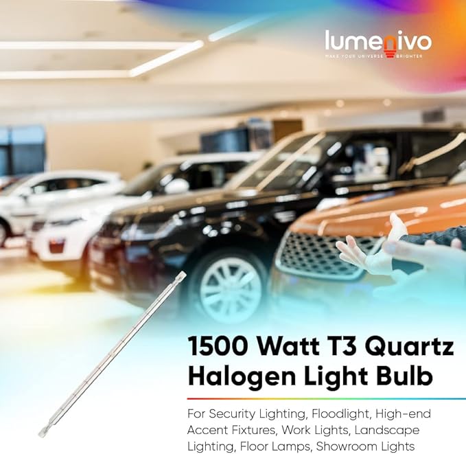 lumenivo 1500 Watt Quartz Halogen Light Bulbs Replacement for GE Proline 24932, Q1500T3CL/PRO-6P 240V T3 Bulb - J Type with R7S Base - Clear Finish - 6 Pack