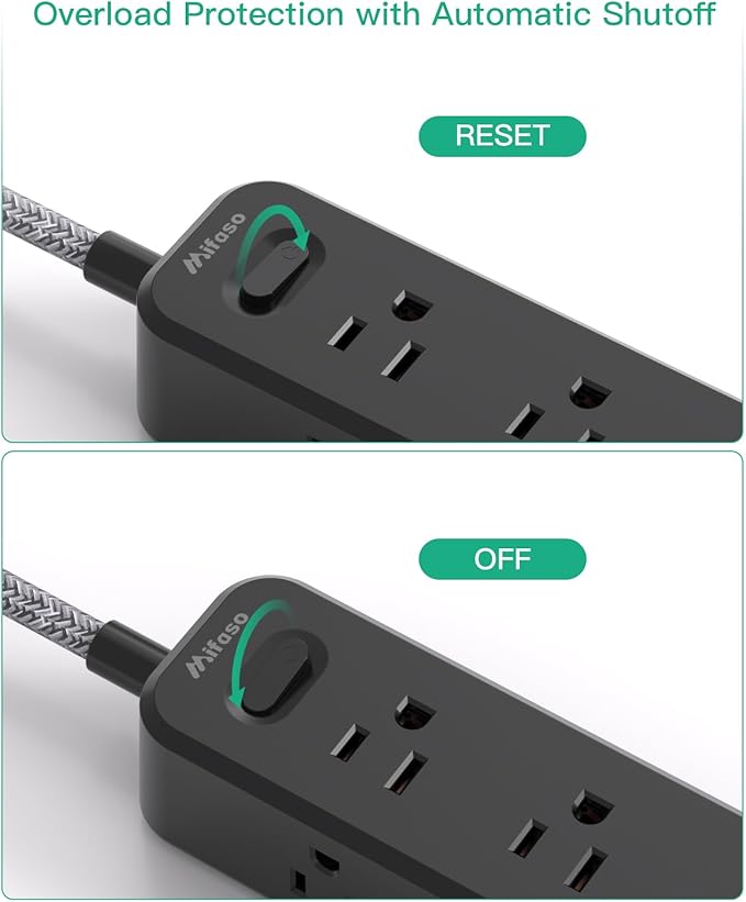 Mifaso Extension Cord, Surge Protector Power Strip, Long Extension Cord with 9 Outlets 3 USB Ports, Extension Cord with Multiple Outlets, USB Power Strip for Dorm Room Essentials, College(20FT, Black)