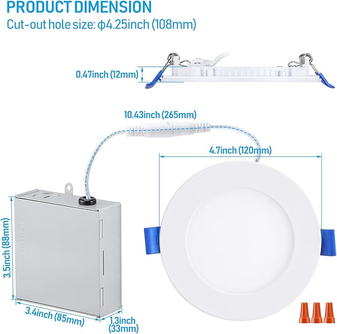 TORCHSTAR 4 Inch Slim LED Recessed Lighting with Junction Box, Dimmable 10W Ultra-Thin Recessed Light, 4000K Cool White, 650LM Basic Series LED Downlight, ETL & Energy Star, Pack of 6