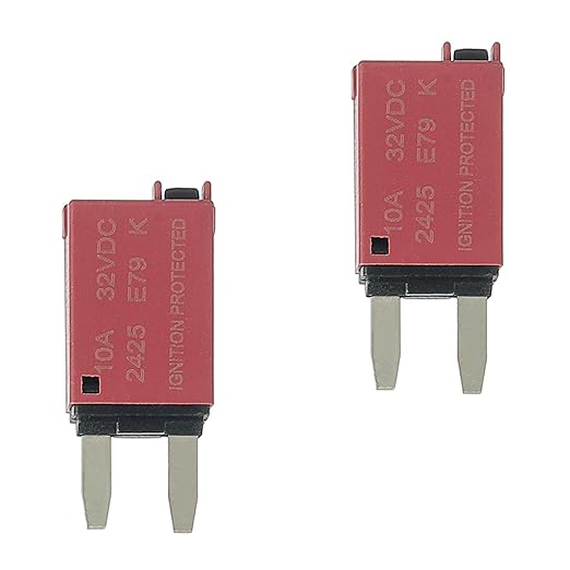 10A DC 12V-32V Manual Reset Circuit Breaker ATM Low Profile T1 Mini Blade Fuses Breakers for Car Trucks Marine Boat RV Solar and More,2 Pack