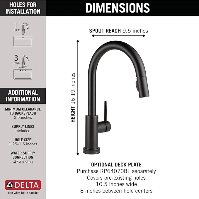 Delta Faucet Trinsic VoiceIQ Touchless Kitchen Faucets with Pull Down Sprayer, Smart Faucet, Alexa and Google Assistant Voice Activated, Kitchen Sink Faucet, Matte Black 9159TV-BL-DST