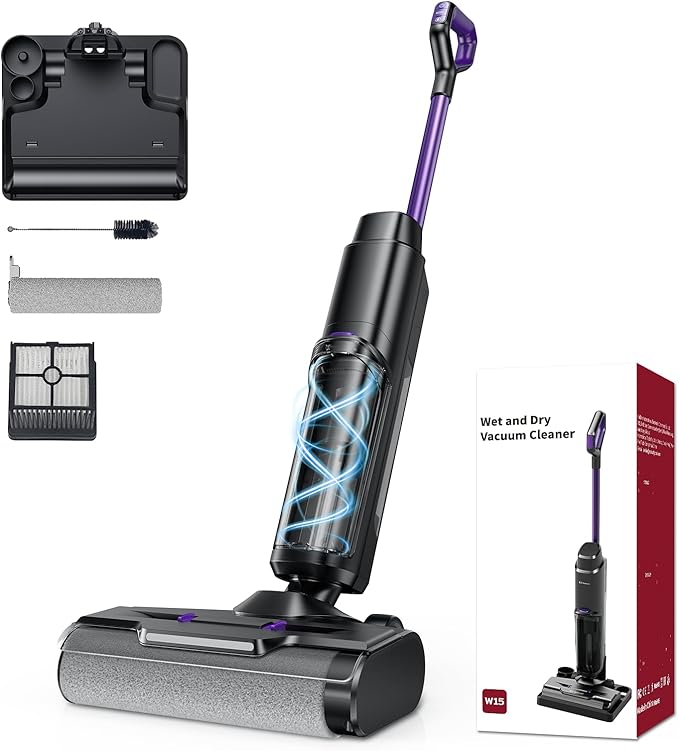 Twotoo Wet Dry Vacuum Cleaner, 45 Mins Runtime Cleaning Area 2,583 ft², Cordless Vacuum Cleaner, Cordless Vacuum and Mop All in One, Self-Cleaning,for Hard Floors Sticky Messes and Pet Hair,W15