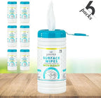 6 Pack Surface Cleaning Wipes with Bleach, All-Purpose Cleaner for Bathroom, Kitchen, Office, 450 Count Canister, Fresh Scent, 7.5" x 7" Sheet, Lint Free & Durable