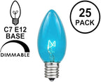 Novelty Lights Christmas Replacement Bulbs - Outdoor Individual Bulbs for Events, Holiday Parties, Patios, and More - C7/E12 Candelabra Base, 5 Watt Lights (Teal, 25 Pack)