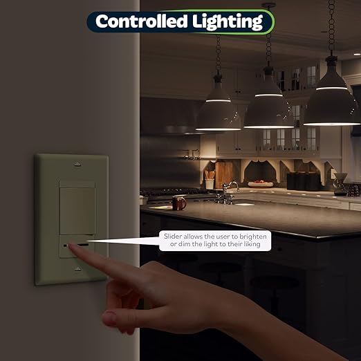 TOPGREENER in Wall Slide Dimmer Switch, for 150W Dimmable LED, 600W Incandescent/Halogen, Single Pole or 3 Way, 120V 60Hz, No Neutral Wire Required, UL Listed, TGDMDS-120-I, Ivory