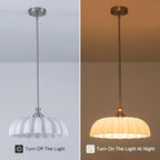 15.7" Vintage Flower Brushed Nickel Chandelier - Adjustable Height White Milk Glass Shades Pendant Light Fixture for Kitchen Island, Dining Room, Bedroom