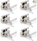 Gobrico 6 Keyed-Alike Entry Door Levers with Same Key,Interior Doors Exterior Doors Use,Satin Nickel Finished,Square Door Locksets Handles