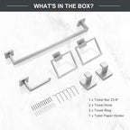 TQKAG 6-Piece Bathroom Towel Bar Sets Brushed Nickel 23.6 inch Towel Bar Stainless Steel Towel Ring Coat Hook and Toilet Paper Holder Bathroom Hardware Set Wall Mounted Bathroom Accessories Kit