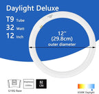 (2 Pack) FC12T9/DX 32 Watts 12 Inch T9 Round Fluorescent Circular Light Bulb, Daylight-6500K, FC12T9/DL 2100 Lumens G10Q 4-Pin Base 32W Circline Ceiling Lights