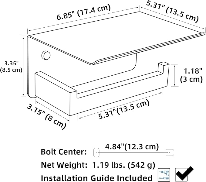 Toilet Paper Holder with Phone Shelf Black & Gold, APLusee 304 Stainless Steel Tissue Roll Dispenser Storage, Bathroom Accessories Wall Mounted