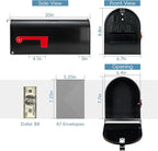 Black Metal Mailbox, Galvanized Steel Outside Mailboxes, Standard Medium Capacity, 20 x 8.7 x 6.7 Inches