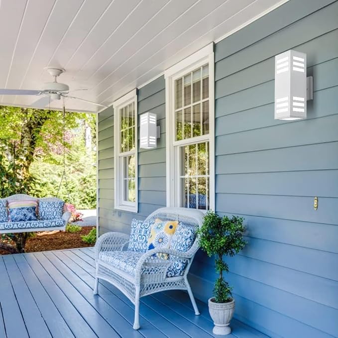 harriet Porch Lights Outdoor Modern - IP64 Waterproof Aluminum and Tempered Glass Cover, 13" Rectangular Up/Down Wall Sconce for Porch, Garage & Patio, Exterior Lighting, White