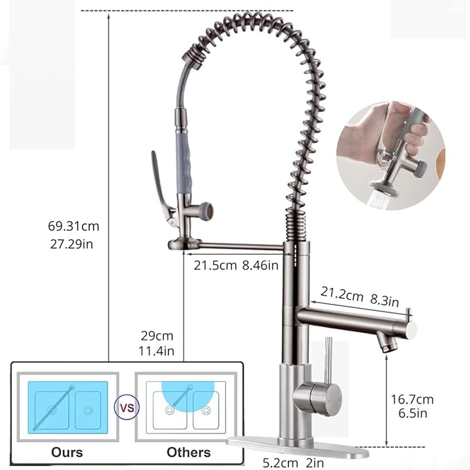 Smart Kitchen Faucet, 3 Modes Pull Down Sprayer, LED Temperature Control, Ceramic Valve,360-Degree Rotation,1 or 3 Hole Deck Plate, Double Spout. 10-Year Warranty. (KW-29SN, Brushed Nickel)