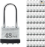 ZonRo Locks Laminated Steel Keyed Padlocks,Keyed Alike Locks, 1-9/16 inch Wide,Long Shackle Padlocks, Pack of 48，Black Hoop, for Hasp Latch, Sheds, Fences, Storage Locker, School, Gym…