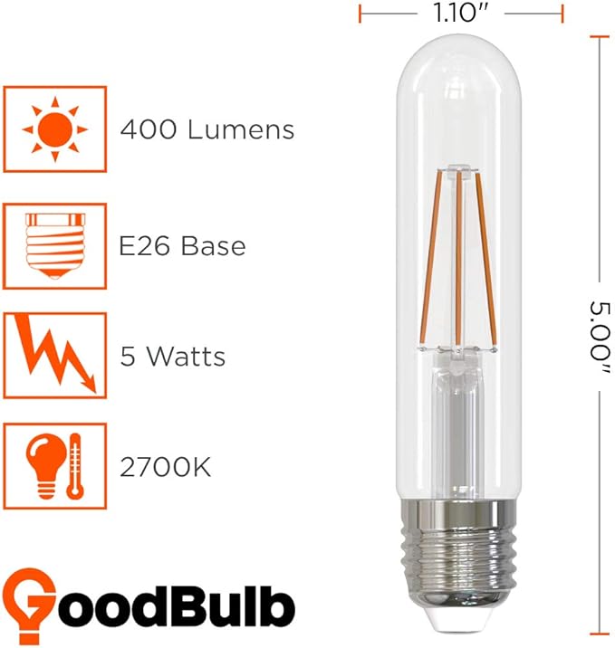 GoodBulb 5 Watt Nostalgic T9 Light Bulbs LED Restaurant Bulb with E26 Medium Base 2700K Warm White 400 Lumens Restaurant Light Bulbs 10 Pack