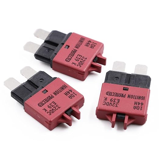 Car 10A Fuse Circuit Breaker Manual Reset ATO/ATC Low Profile E39- UL Certified Blade Breakers Fuses Resettable 10 Amp 12V-32V DC for Automotive RV Trucks Boat Solar - 3 Pack