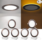 ZYC Recessed Lighting 6 Inch - 12W 1100LM LED Recessed Ceiling Light with Night Light,2700K/3000K/3500K/4000K/5000K Selectable Ultra-Thin Lighting,Dimmable Canless Wafer Downlight,Pack of 6（Bronze）.