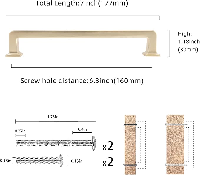 COTYKILEY 10 Pack 6-1/4 Inch(160mm) Brushed Brass Kitchen Cabinet Handles Gold Cabinet Pulls Cabinet Door Handles Kitchen Cabinet Hardware Cupboard