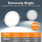 BesLowe 6 Packs 6 Inch 5CCT LED Recessed Ceiling Lights Ultra-Thin with Junction Box, 12W 150W Eqv, 3000K/3500K/4000K/5000K/6500K, 1200LM Dimmable Canless Downlights for Kitchen Hallway Dining Room