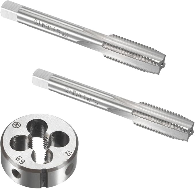 12mm x 1.5 HSS Metric Tap and Die Set Right Hand Thread,Tapping DIY Tool 3pcs (M12 x 1.5mm)