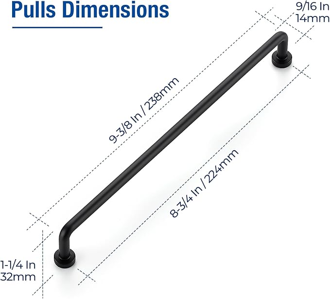 JOY DECOR Cabinet Pulls – 8-3/4 Inch Hole Center, Matte Black, 2 Pack, Zinc Alloy Cabinet Handles for Drawers & Cupboard – Vintage Style Hardware for Kitchen, Bathroom, Dresser, Furniture Makeover