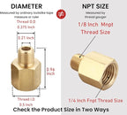 1/4 Inch Female to 1/8 Inch Male, Reducing Adaptor Brass Pipe Fitting, NPT Adaptor, Thread 0.375" OD × 0.5" ID, Pack of 2