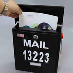 Wall Mount Locking Mailbox - Black Large Capacity Security House Numbers Mailbox - Waterproof Stainless Steel Vertical Drop Mail Box Outdoor with Keys