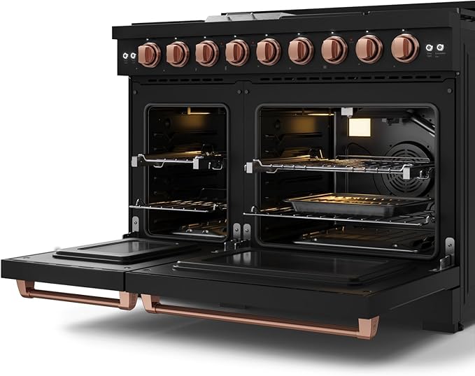 Gordon Ramsay by THOR Kitchen 48 Inch Professional Gas Range with Double Oven in Black/Rose Gold