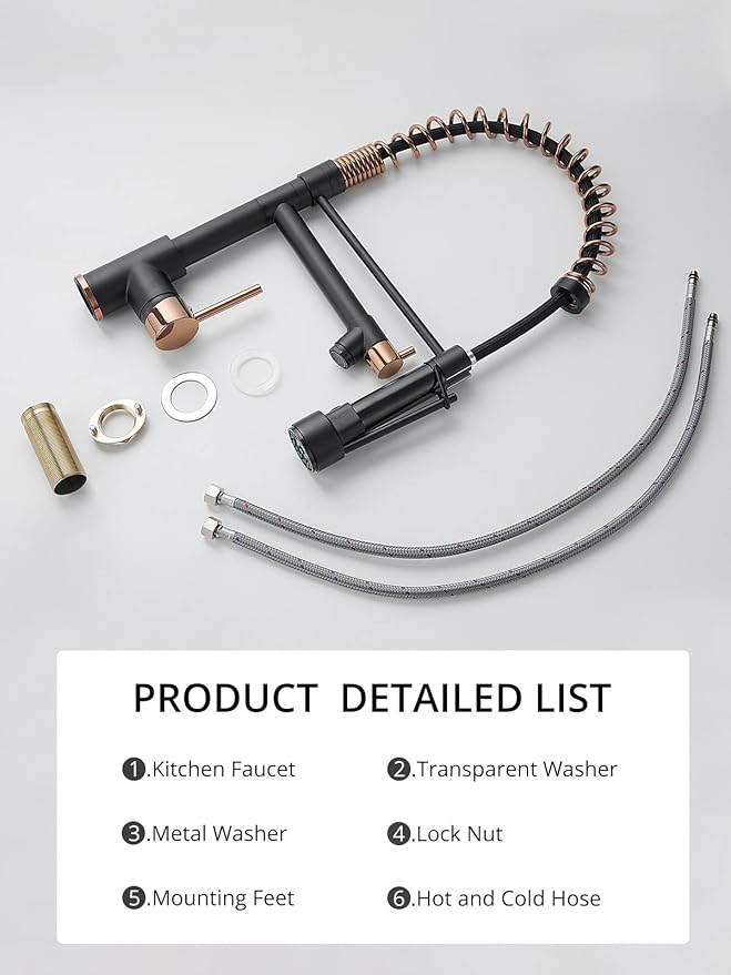 Black Kitchen Faucet,Matte Black Kitchen Faucet with Pull Down Sprayer AIMADI Commercial Single Handle Single Hole Rose Gold Kitchen Sink Faucets