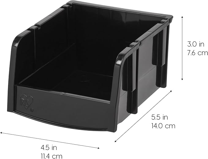 IRIS USA Extra Small Stackable Storage Bins, 15-Pack, 5.5 x 4.5 x 3 inch, |Made in USA|, Plastic Open Front Shelf Bin for Organizing Parts, Hardware, Tools, Supplies, Garage Shelf, Pantry - Black