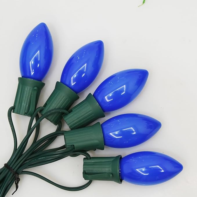 SUNSGNE 25 Pack C9 Christmas Replacement Night Light Bulbs, 7 Watt Incandescent Light Bulbs for C9 Christmas String Lights, Candle Lamps, Night Lights, Blue, E17 Intermediate Base