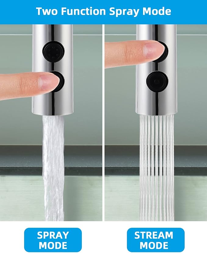 Hibbent Pull Out Sink Sprayer, 2 Function Kitchen Faucet Head, Bathroom Pull Down Spray Head with G1/2 or 13/16 Inch Male Connector, Chrome