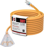 EP 50 Ft 14/3 SJEOW Heavy Duty Outdoor Extension Cord, Yellow 3-Outlet Power Cable with LED Lighted Plug, Water-Resistant for Indoor/Outdoor Use, Lawn, Garden, Appliances & Tools