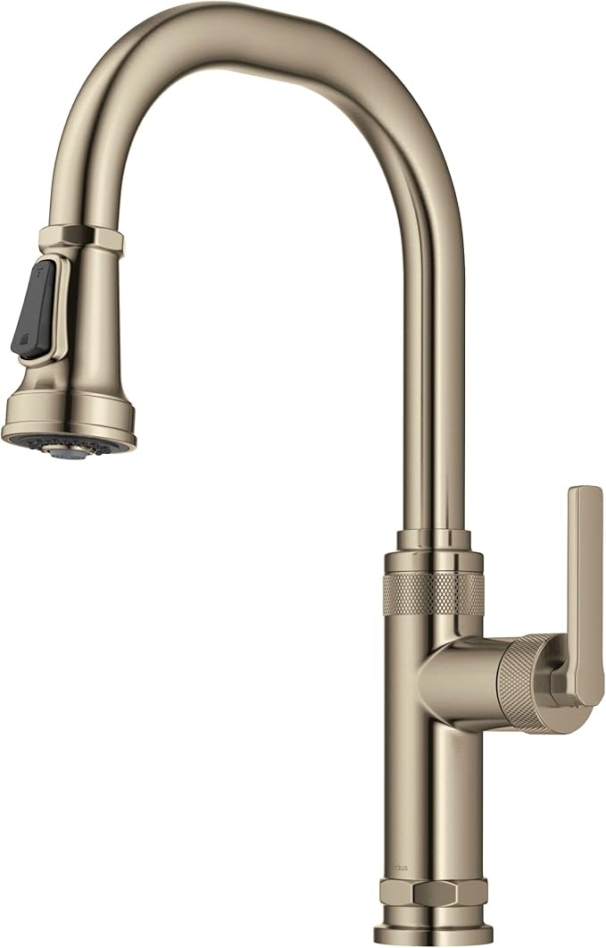 KRAUS Allyn Industrial Pull-Down Single Handle Kitchen Faucet in Spot-Free Antique Champagne Bronze, KPF-4102SFACB