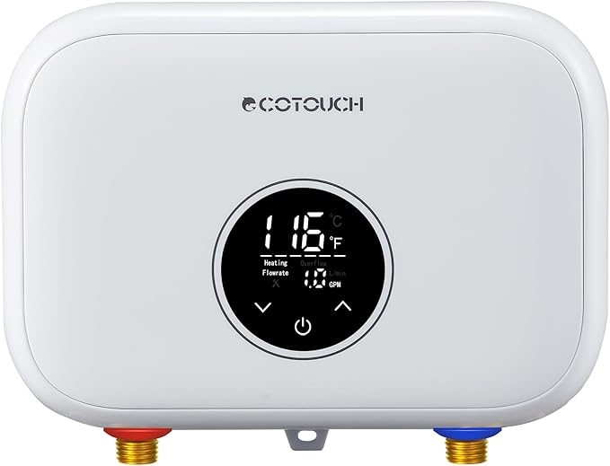 Tankless Water Heater Electric, ECOTOUCH 6kW 240V Point of Use Water Heater on Demand Water Heaters Instant Hot Water Heaters ETL Certificated Self-modulation ECO60SE White