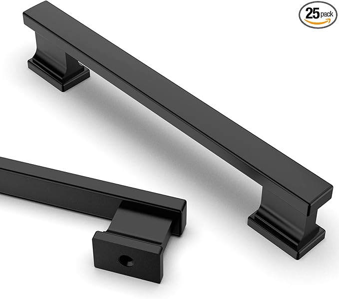 Asidrama 25 Pack 5 Inch(128mm) Matte Black Kitchen Cabinet Handles, Cabinet Pulls Kitchen Cabinet Hardware for Cupboard Drawer Pulls