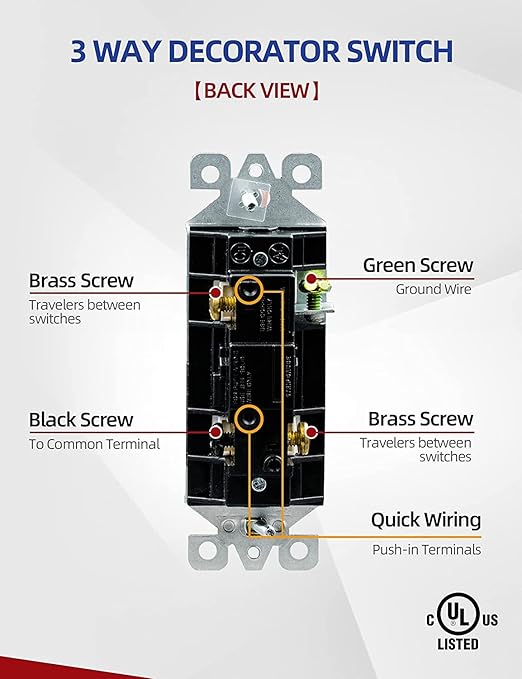 AIDA 20 Pack 3 Way Switch Decora Switch White, Electric Switches,Light Switch15Amp, 120/277 Volt, 3 Way Rocker Switch, Wall Replacement, Self-Grounding, Residential Grade, UL Listed
