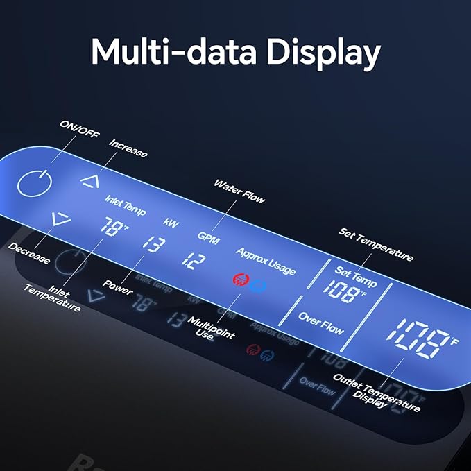 Ranein 13kW Tankless Electric Water Heater, 240V on Demand Instant Endless Water Heater with LED Temperature Display for Whole House Shower