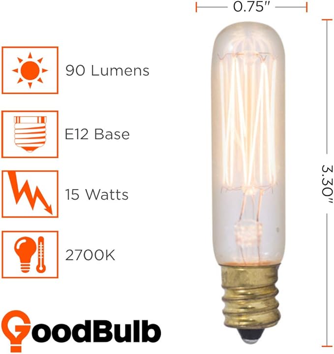 GoodBulb 25-Watt Nostalgic T6 Light Bulbs Incandescent Restaurant Bulb with E12 Candelabra Base 2700K Warm White Light Color 40 Lumens Restaurant Light Bulbs Pack of 10 Bulbs