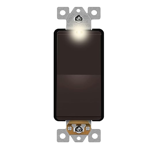 LIDER Minimalist Design Matte Finish Lighted 4-Way Decorator Light Switch, Four Way Frameless Rocker Switch, Residential/Commercial Grade, 15A 120V/277V, UL Listed, LS15-4W-BR, Brown