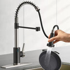 Touch-Less Kitchen Faucet, 3 Modes Pull Down Sprayer, LED Temperature Control,Ceramic Valve, 360-Degree Rotation, 1 or 3 Hole Deck Plate. 10-Year Warranty.(KW-79NR, Brushed Nickel/Black)