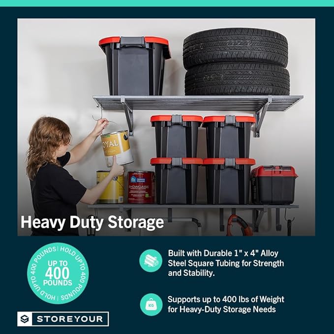 StoreYourBoard 2-Pack Heavy Duty Wall Shelves 1ft x 4ft – Wall-Mounted Garage Storage Shelving and Organization for Sheds, Closets, or Utility Rooms – Holds 200 lbs - Hammered Gray